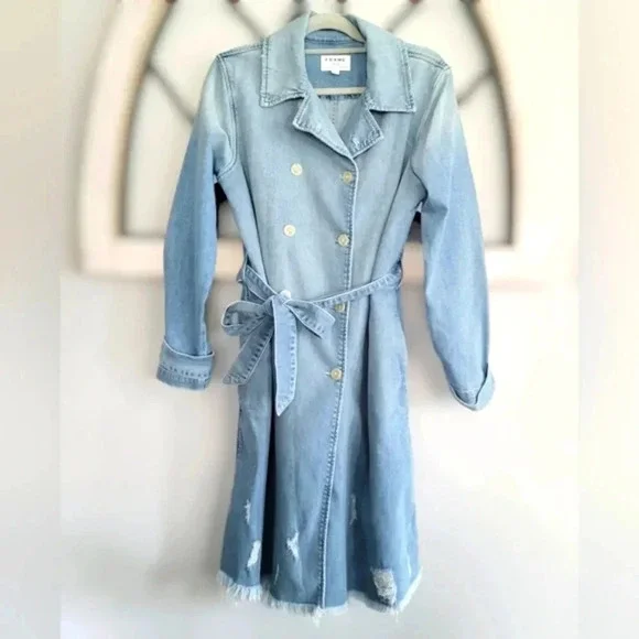 *EUC* FRAME Le Denim Trench Coat, Daphne Sz Medium - Picture 5 of 11